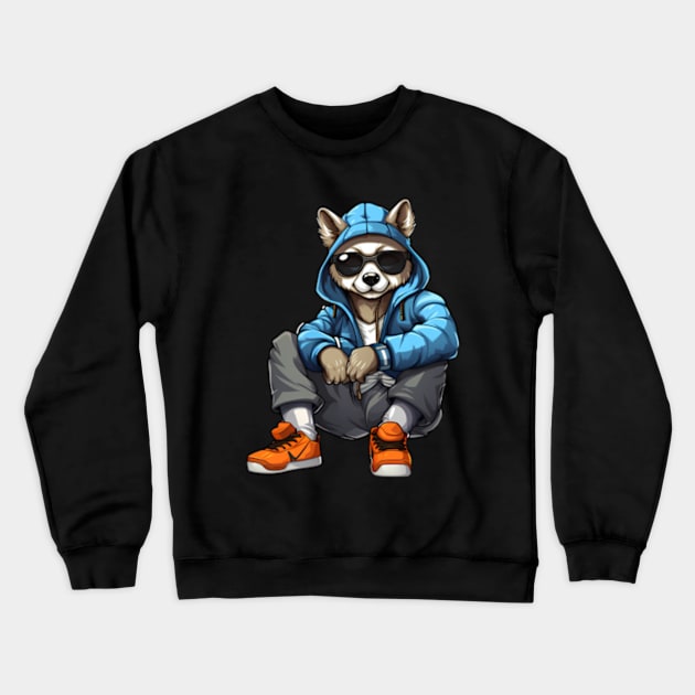 Hip pop dog wearing sunglasses and hoddie Crewneck Sweatshirt by mrsticky